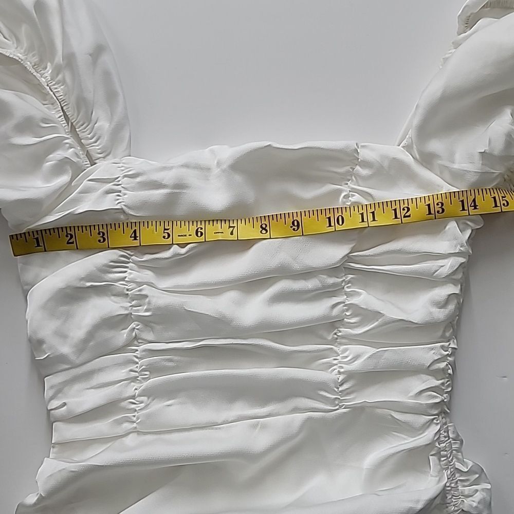 Sabo Skirt Ruched Mini Peasant Dress in White - Picture 11 of 11